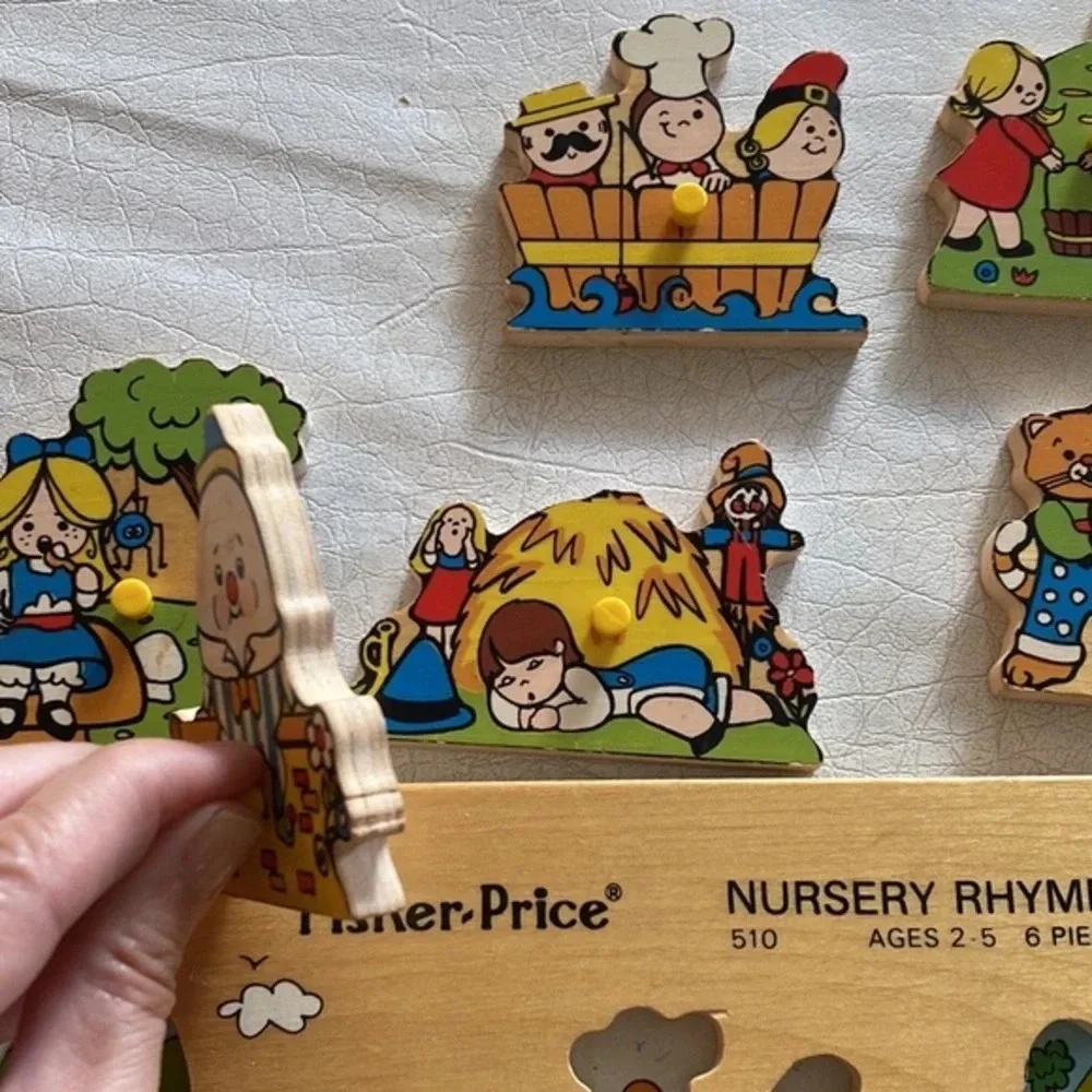 Vintage 1972 Fisher-Price Burger Rhymes Wood Puzzle